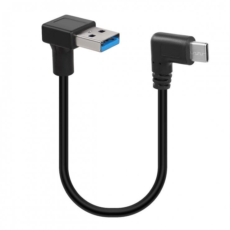 Imagine Cablu USB 3.2-A la USB type C T-T unghi/unghi 90 grade 0.2m Negru, kur31-45