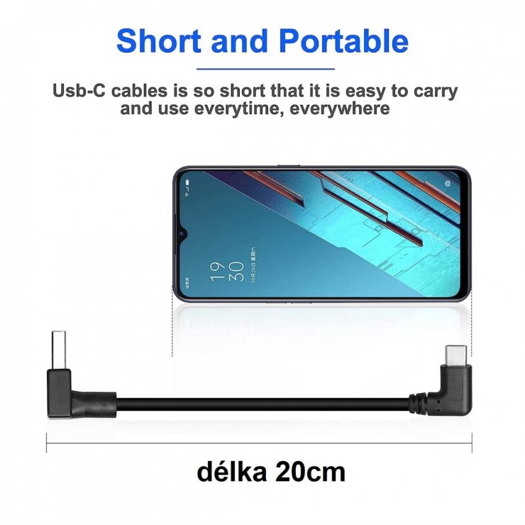 Imagine Cablu USB 3.2-A la USB type C T-T unghi/unghi 90 grade 0.2m Negru, kur31-45
