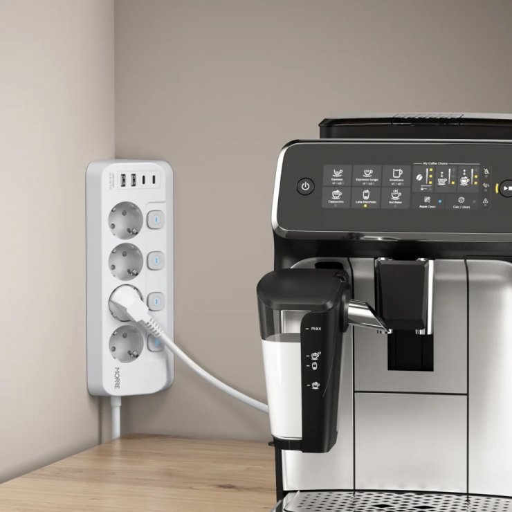 Imagine Prelungitor Schuko cu 4 prize + 2 x USB type C + 2 x USB-A 15W 2m Negru, M412
