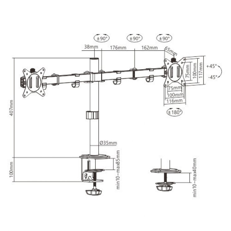 Imagine Suport 2 x monitor max 17-32" montare masa, Gembird MA-D2-01