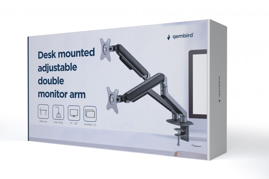 Imagine Suport 2 x monitor max 17-32" montare masa, Gembird MA-DA2-05