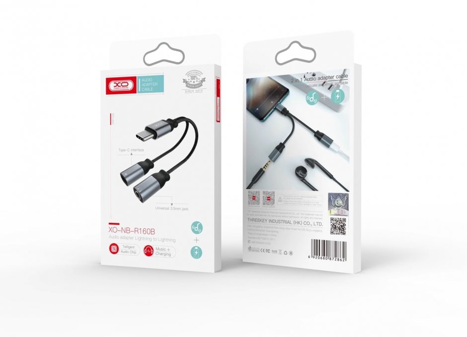 Imagine Adaptor USB type C la jack stereo 3.5mm + USB type C T-M 12cm, XO NB-R160B