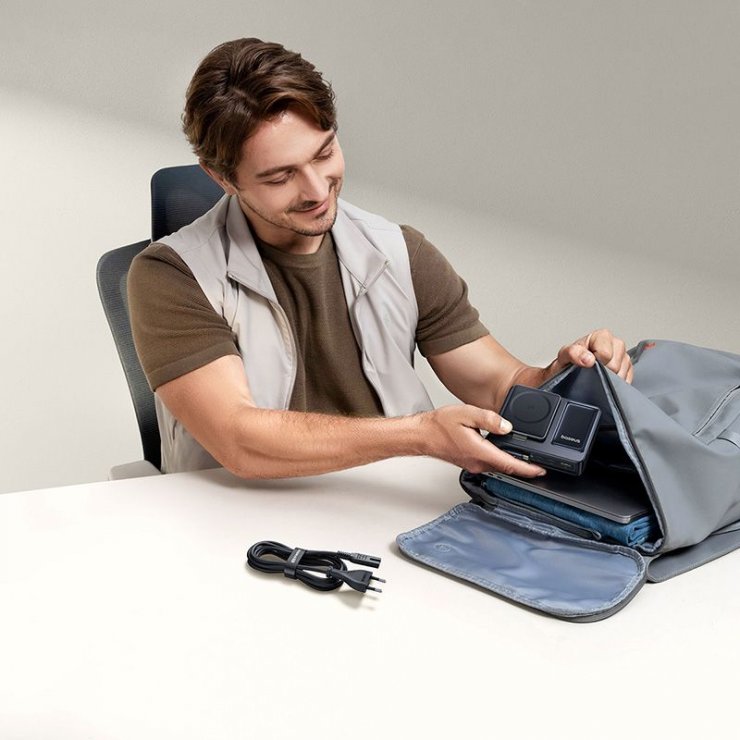 Imagine Incarcator priza USB-A + 2 x USB-C + incarcare wireless + cablu USB type C 140W Nomos, Baseus P10170902123-00