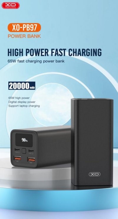 Imagine Baterie externa 20000 mAh 65W cu display Negru, XO PB97