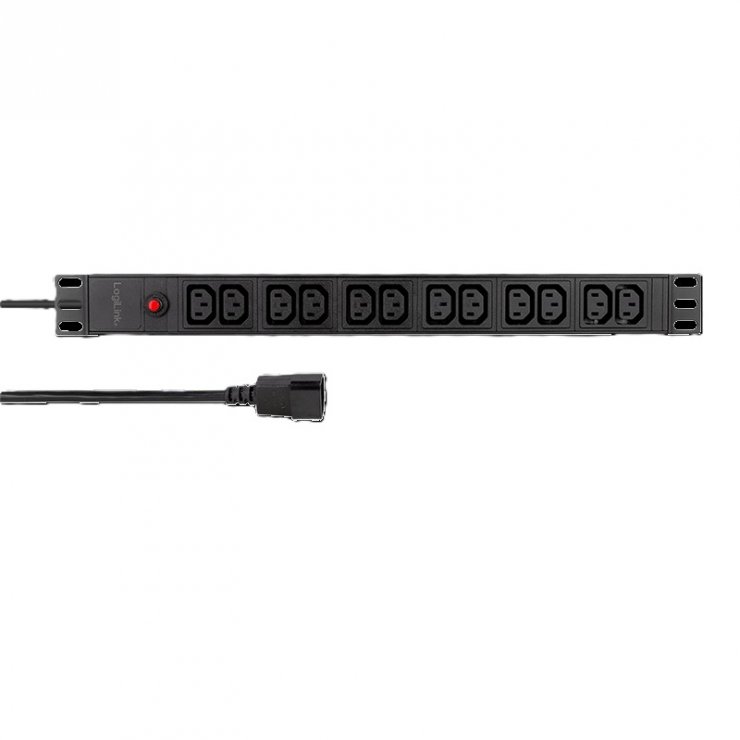 Imagine Prelungitor PDU 19" 1U IEC C14 la 12 x C13 1.8m Negru, Logilink PDU12A1