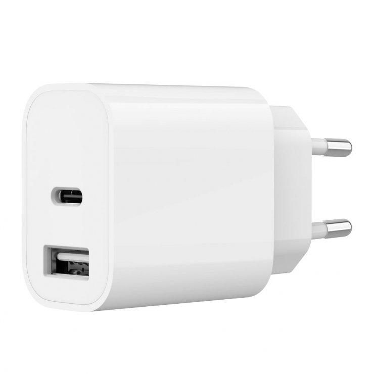 Imagine Incarcator priza 1 x USB-A + 1 x USB type C 2.4A Alb, Gembird TA-UC-2AC12-01