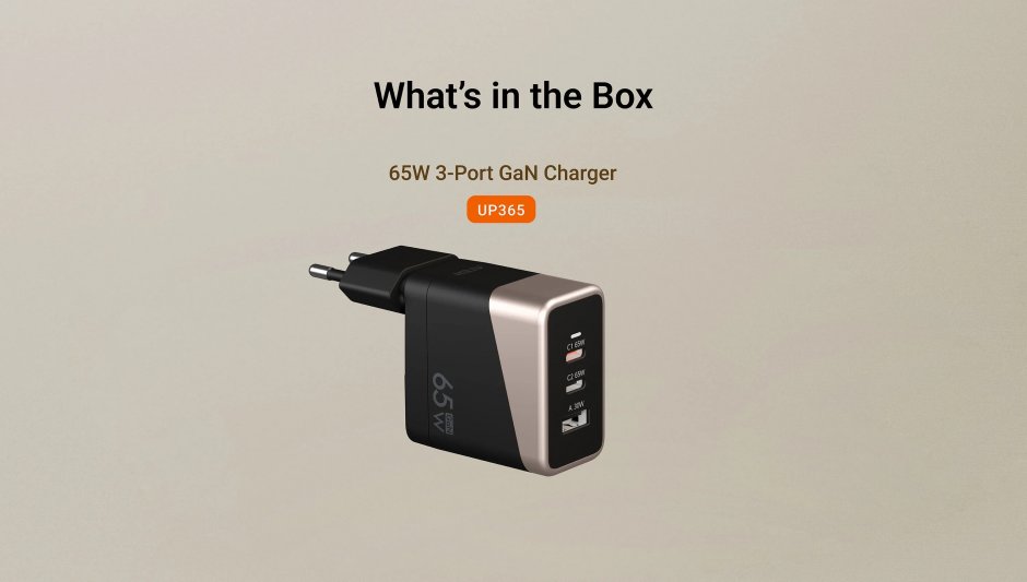 Imagine Incarcator priza 2 x USB type C + 1 x USB-A GaN 65W, ATEN UP365