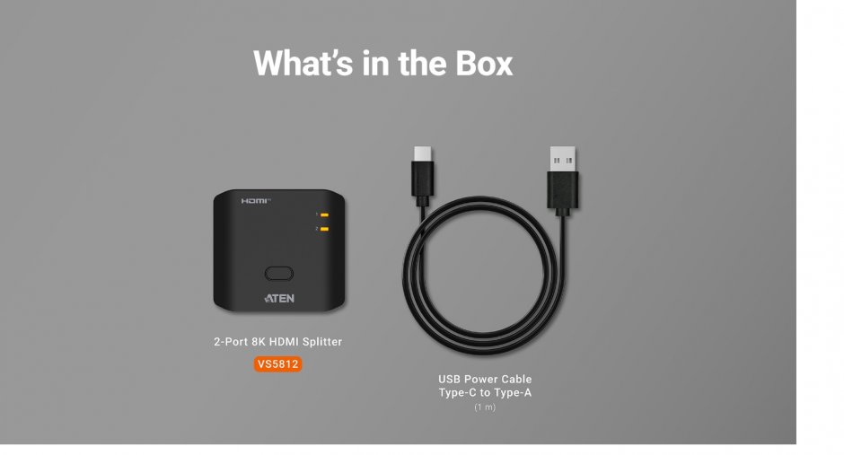 Imagine Multiplicator HDMI 8K60Hz/4K120Hz 2 porturi alimentare USB-C, ATEN VS5812