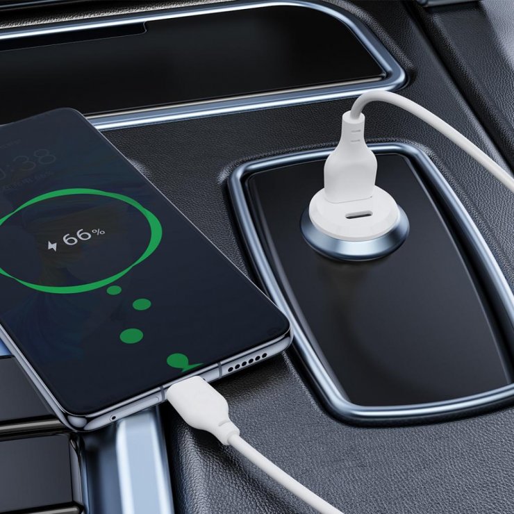 Imagine Incarcator auto USB-A + USB-C 30W + cablu USB type C Alb, XO CC69