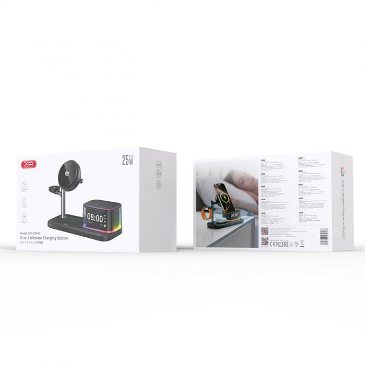Imagine Suport cu incarcare wireless magnetic 25W + ceas + boxa + Negru, XO CX045