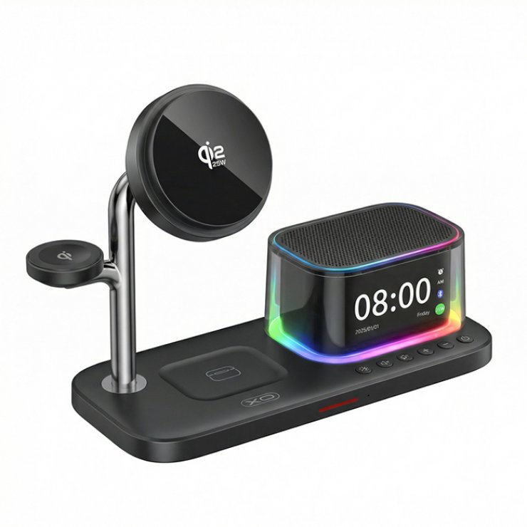 Imagine Suport cu incarcare wireless magnetic 25W + ceas + boxa + Negru, XO CX045