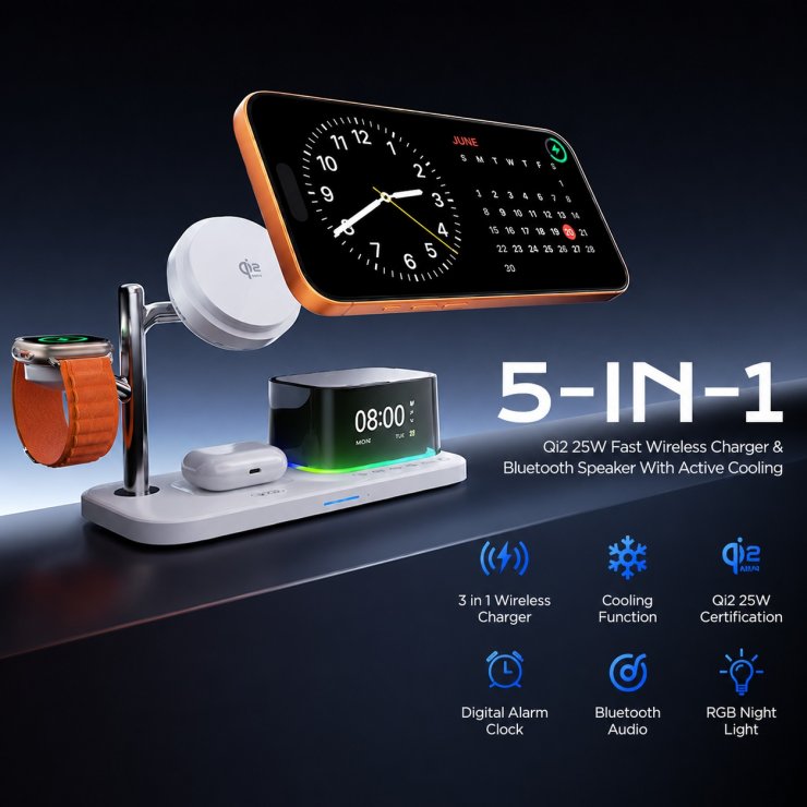 Imagine Suport cu incarcare wireless magnetic 25W + ceas + boxa + Negru, XO CX045