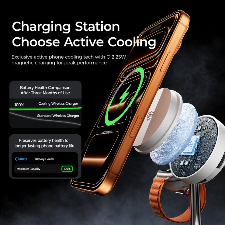 Imagine Suport cu incarcare wireless magnetic 25W + ceas + boxa + Negru, XO CX045