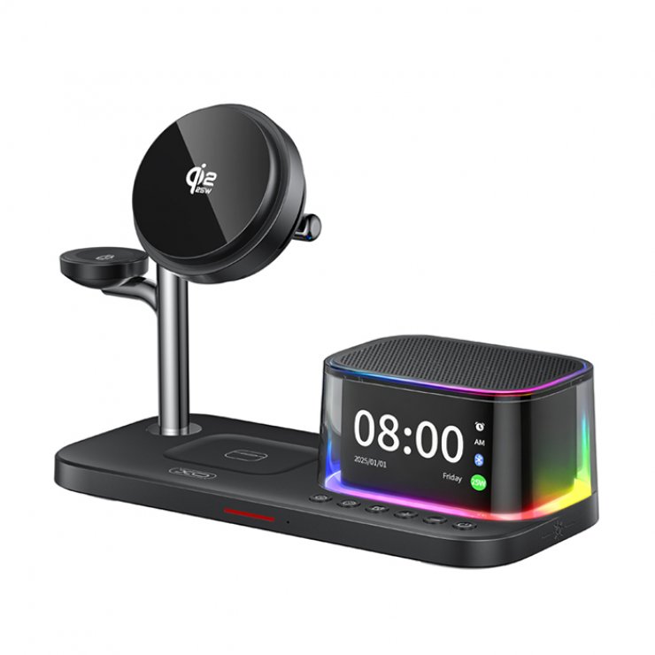 Imagine Suport cu incarcare wireless magnetic 25W + ceas + boxa + Negru, XO CX045