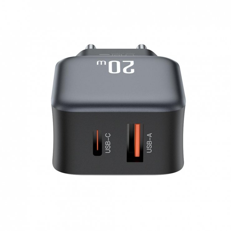 Imagine Incarcator priza USB-A + USB-C 20W Negru, XO L154