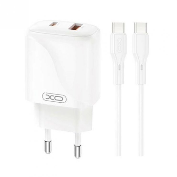 Imagine Incarcator priza USB-A + USB-C 20W + cablu USB type C Alb, XO L158