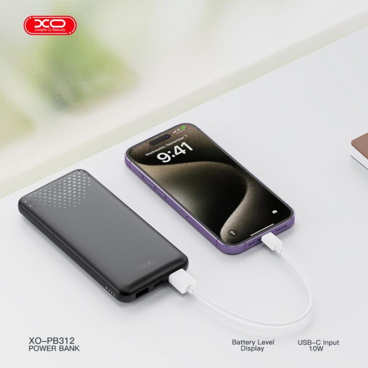 Imagine Power bank 10000 mAh Negru, XO PB312