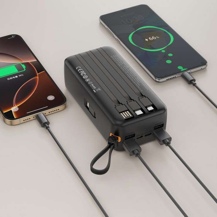 Imagine Power bank 30000 mAh 10W cu 4 cabluri integrate Negru, XO PR280