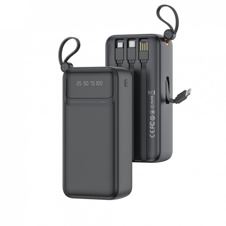 Imagine Power bank 30000 mAh 10W cu 4 cabluri integrate Negru, XO PR280