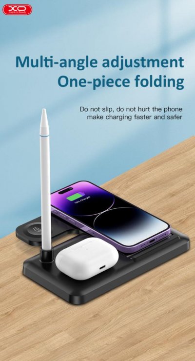Imagine Stand/incarcator Wireless 15W pentru smartphone/watch/pencil/TWS Negru, XO WX033