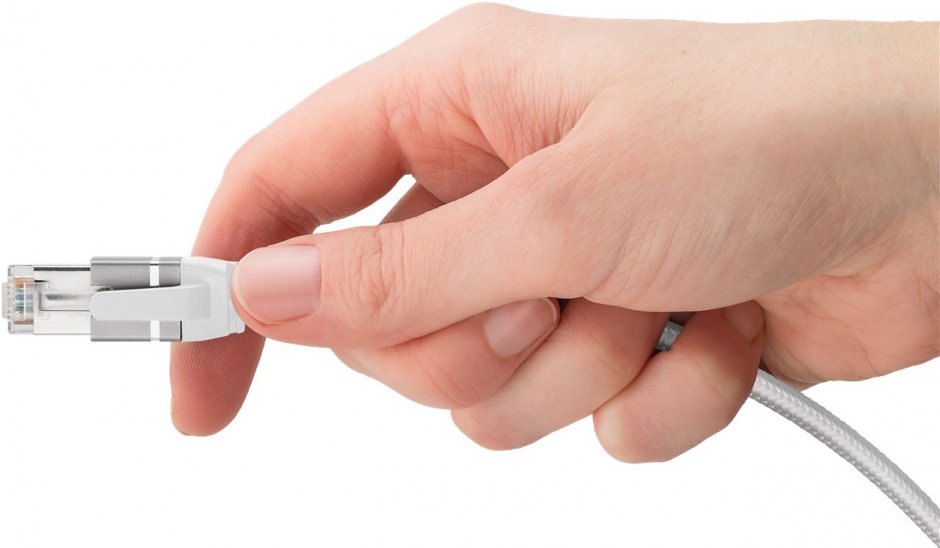 Imagine Cablu de retea USB type C la RJ45 Gigabit Cat.6 Slim 1m brodat Alb, Goobay G74385