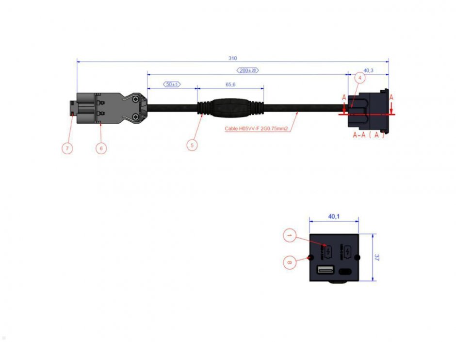 Imagine Modul custom incarcare 1 x USB-A + 1 x USB type C Negru, Bachmann 917.227