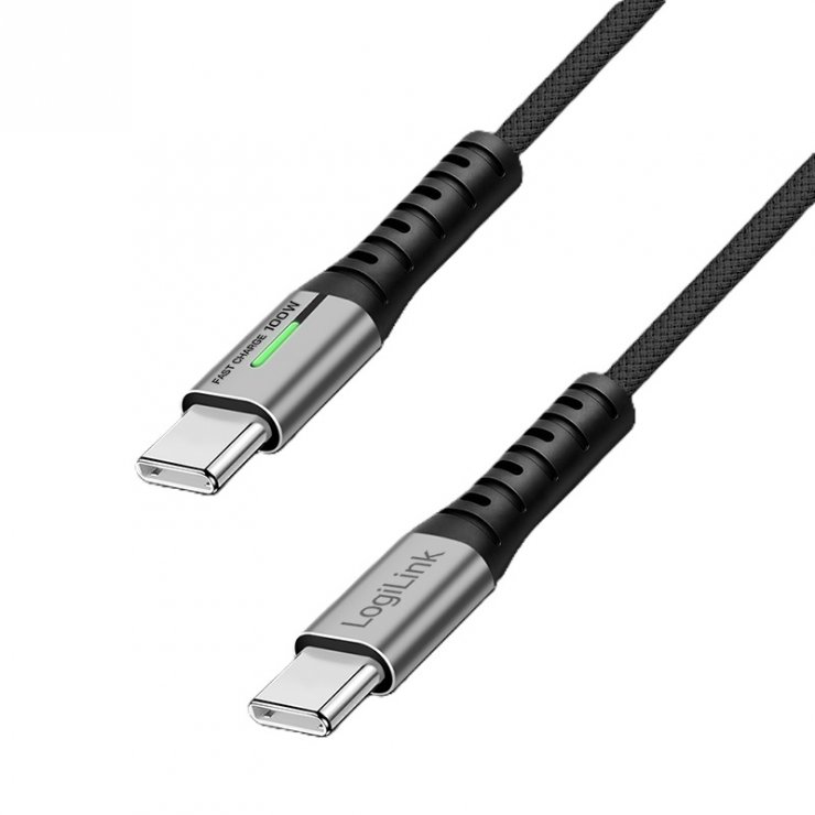 Imagine Cablu USB 3.2 Gen2x2 Type C 20Gbps/100W/4K60Hz cu LED T-T 1m Negru, Logilink CU0432