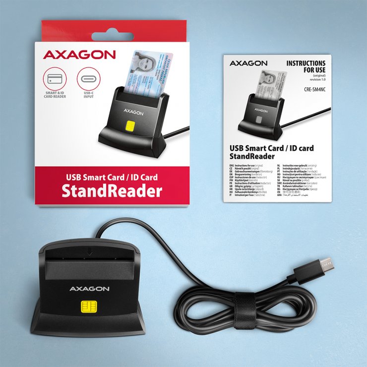 Imagine Cititor de carduri USB type C la Smart card/carte identitate, Axagon CRE-SM4NC