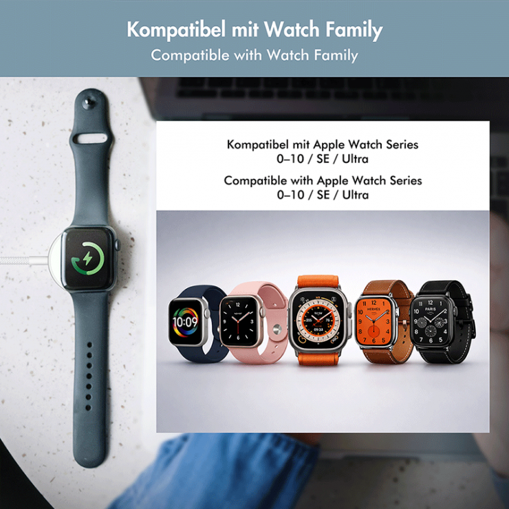 Imagine Cablu de incarcare USB type C pentru Smartwatch Apple Watch 0-10/SE series/Ultra 1/2/3 1m Alb, Logilink PA0379