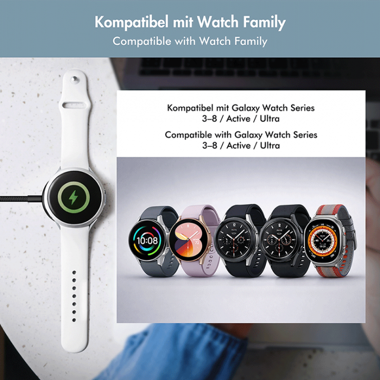 Imagine Cablu de incarcare USB type C pentru Smartwatch Galaxy Watch 3-8/Active 1/2/Ultra 1m Negru, Logilink PA0381