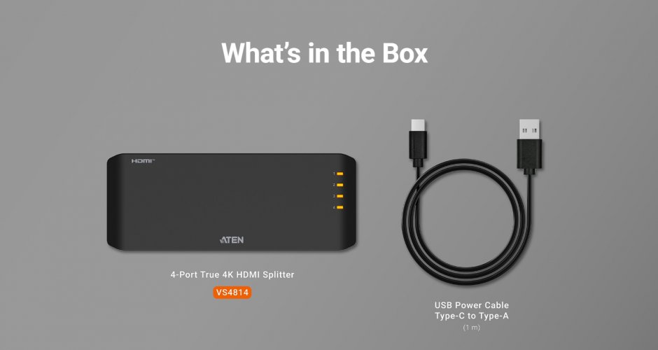 Imagine Multiplicator True 4K60Hz HDMI 4 porturi alimentare USB-C, ATEN VS4814