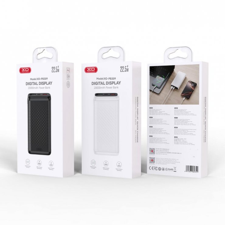 Imagine Power Bank 20000 mAh 22.5W Negru, XO PB309