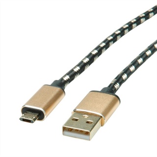 Cablu USB la micro USB-B 2.0 reversibil GOLD T-T 1.8m, Roline 11.02.8828