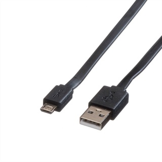 Cablu micro USB la USB 2.0 T-T Flat 1m Negru, Roline 11.02.8760