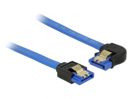 Cablu SATA III 6 Gb/s unghi drept-stanga Bleu 20cm, Delock 84983