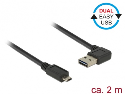 Cablu EASY-USB 2.0 tip A unghi stanga/dreapta la micro USB-B EASY-USB T-T 2m Negru, Delock 85166 