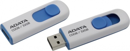 Stick USB 2.0 retractabil C008 32GB Alb/Bleu, ADATA