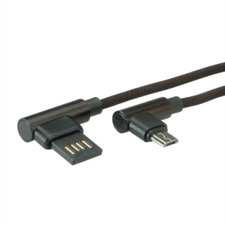 Cablu reversibil micro USB-B 2.0 la USB-A unghi T-T 3m Negru, Roline 11.02.8722