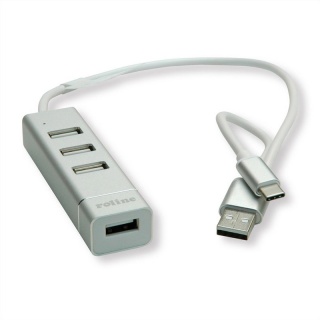 Hub USB 2.0 tip A+C cu 4 porturi, Roline 14.02.5037