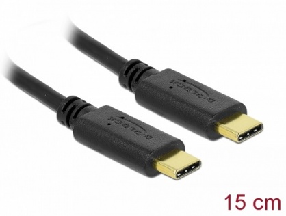 Cablu USB-C de incarcare 15cm T-T PD 5A cu EMarker Negru, Delock 85814