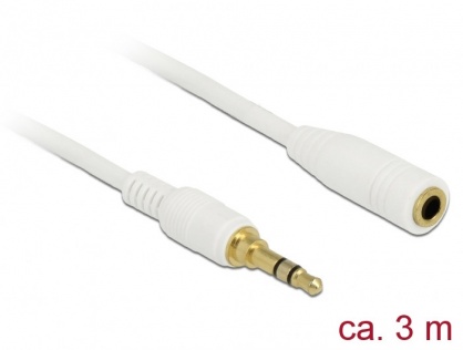 Cablu prelungitor audio jack 3.5mm (pentru smartphone cu husa) 3 pini T-M 3m Alb, Delock 85589
