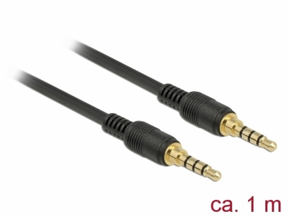 Cablu stereo jack 3.5mm 4 pini (pentru smartphone cu husa) Negru T-T 1m, Delock 85595