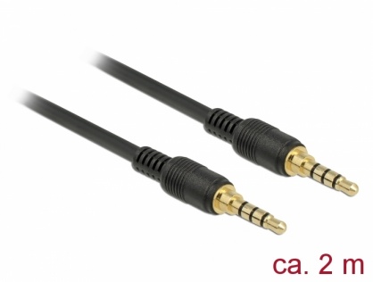 Cablu stereo jack 3.5mm 4 pini (pentru smartphone cu husa) Negru T-T 2m, Delock 85598