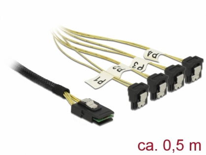 Cablu Mini SAS SFF-8087 la 4 x SATA unghi 0.5m, Delock 85686