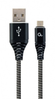 Cablu USB 2.0 la micro USB-B Premium T-T 1m Negru/Alb brodat, Gembird CC-USB2B-AMmBM-1M-BW
