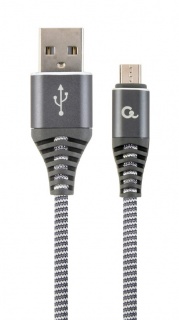 Cablu USB 2.0 la micro USB-B Premium T-T 1m Gri/Alb brodat, Gembird CC-USB2B-AMMBM-1M-WB2