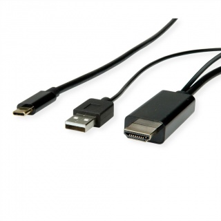 Cablu USB-C la HDMI T-T 1m Negru cu alimentare USB-A, Roline 11.04.5955