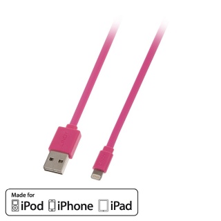 Cablu USB reversibil date + incarcare pentru iPhone 5/6 Lightning MFI 1m Roz, Lindy L31395 