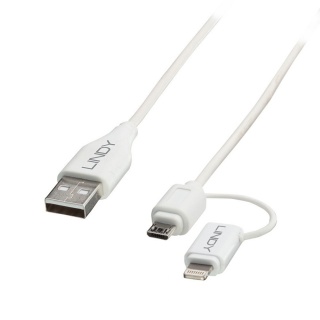 Cablu USB 2.0 la micro USB-B + adaptor Lightning MFI 1m, Lindy L31345