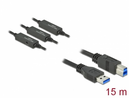 Cablu USB 3.2 Gen 1-A la USB-B activ T-T 15m Negru, Delock 85381